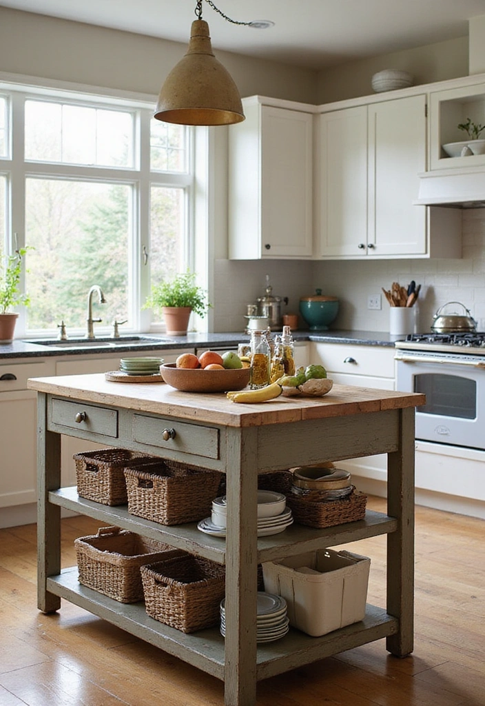 20 Antique Kitchen Islands That Will Make You Fall in Love with Vintage Decor! - 10. Vintage Island with Creative Storage Solutions
