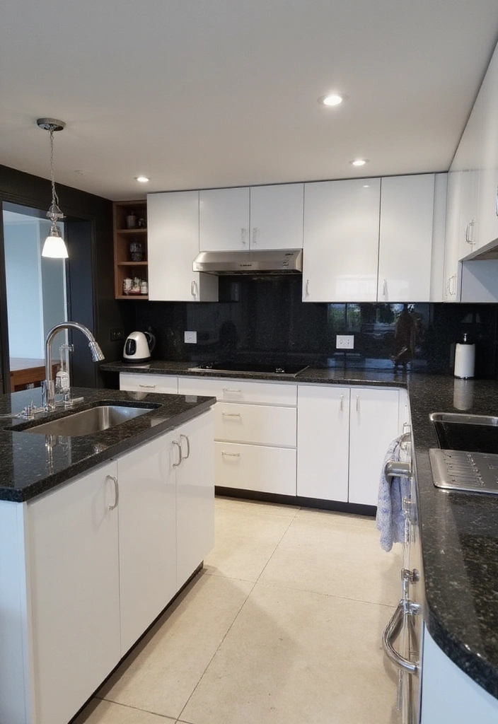 20 Jaw-Dropping Kitchen Interiors with Black Granite Tops That Redefine Elegance! - 12. Contemporary Elegance with Clean Lines