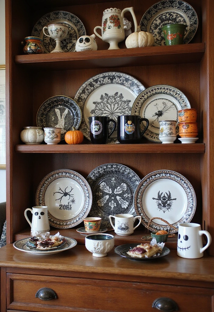 20 Family-Friendly Halloween Kitchen Decor Ideas for a Spooktacular Celebration! - 18. Themed Dishware Collection