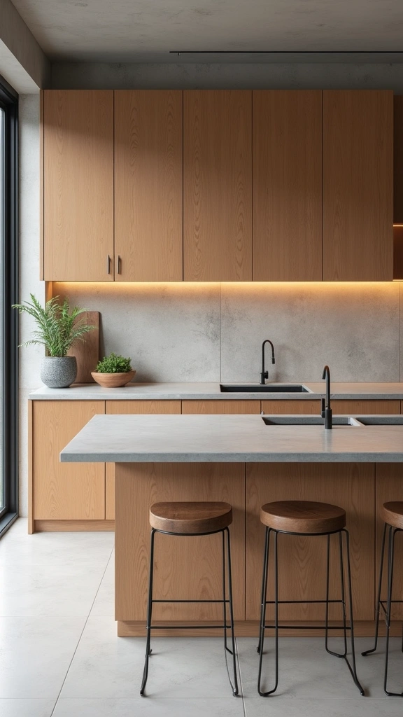 20 Beautiful Modern Minimalist Kitchen Ideas for a Clutter-Free Look - 9. Incorporate Stone or Concrete Elements