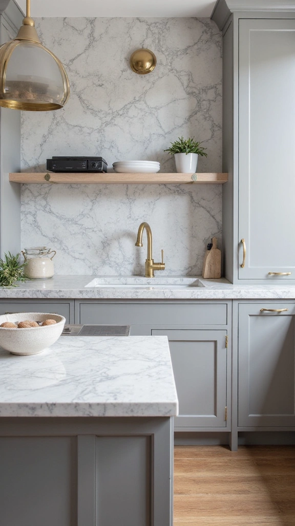 20 Modern Kitchen Ideas in Neutral Colors That Feel Effortlessly Elegant! - 12. Luxe Marble and Gray Combination