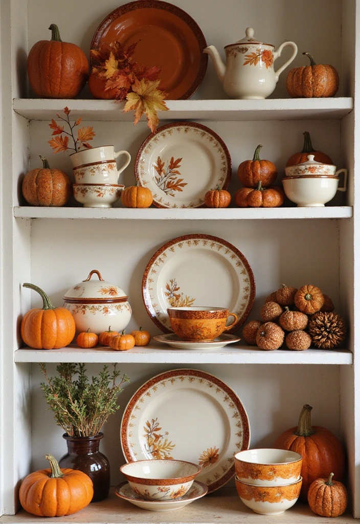 20 Fall Kitchen Decor Accents That Bring Warmth to Your Home (You’ll Love #11!) - 8. Charming Seasonal Dishware