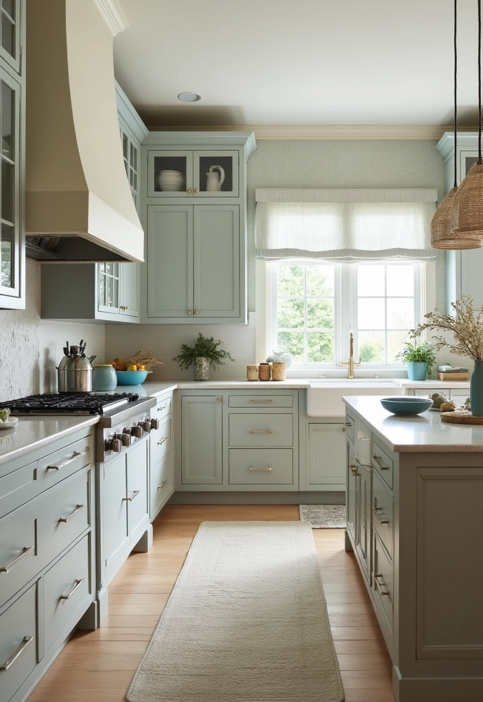 20 Eye-Catching Kitchen Cabinet Color Combos for a Modern Look - 13. Sandy Taupe and Frosty Blue