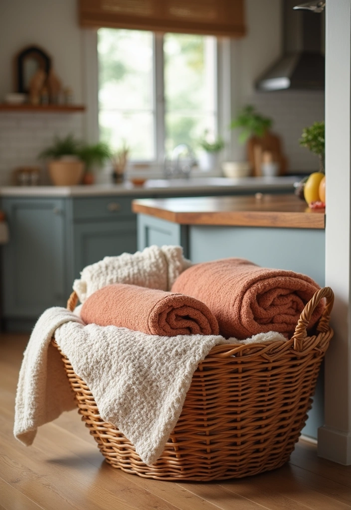 20 Fall Kitchen Decor Accents That Bring Warmth to Your Home (You’ll Love #11!) - 12. Cozy Blanket Baskets