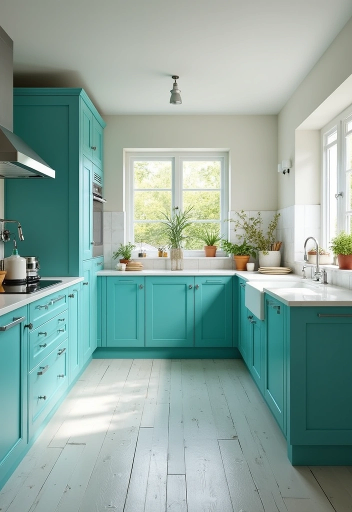 20 Eye-Catching Kitchen Cabinet Color Combos for a Modern Look - 17. Aqua and White