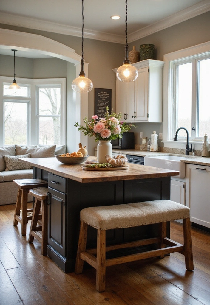 20 Fall Kitchen Decor Accents That Bring Warmth to Your Home (You’ll Love #11!) - 16. Gather Around with Stools and Benches