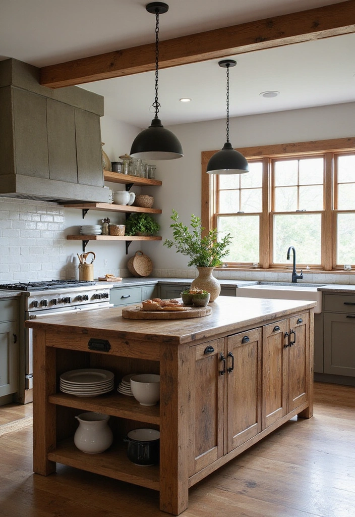 20 Stunning Modern Kitchen Islands That Prove Function Can Be Beautiful! - 3. Farmhouse Chic with a Twist