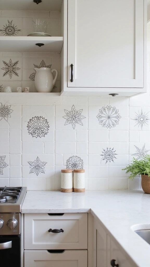 25 Stylish White Kitchen Backsplash Ideas That Will Upgrade Your Space Instantly! - 12. White Hand-Painted Tiles