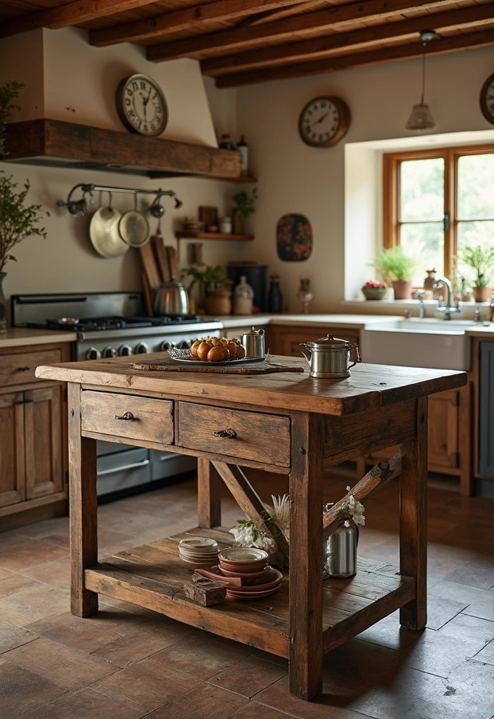 20 Antique Kitchen Islands That Will Make You Fall in Love with Vintage Decor! - 11. Rustic Charm with a Reclaimed Wood Island