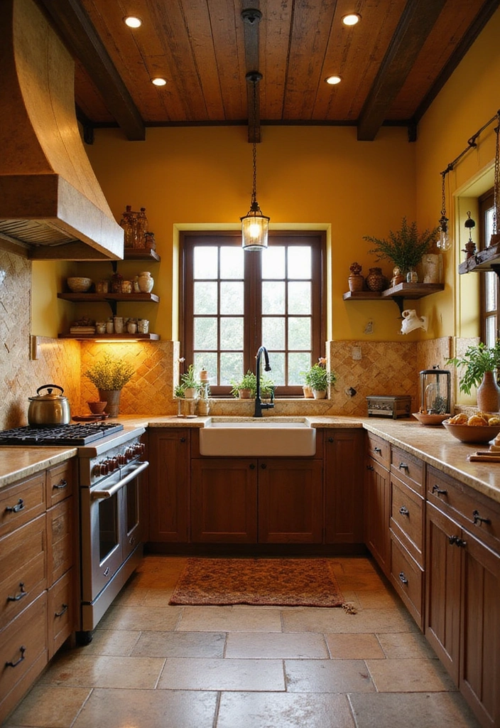 20 Eye-Catching Kitchen Cabinet Color Combos for a Modern Look - 18. Earthy Brown and Golden Yellow