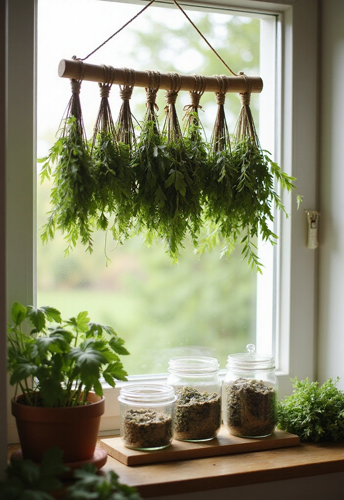 20 Apothecary Aesthetic Kitchen Ideas That'll Transform Your Cooking Space! - 4. Herb Drying Rack