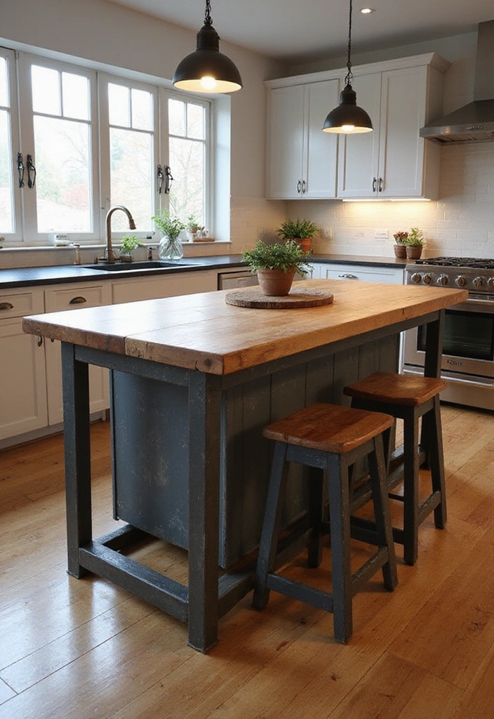 25 Stunning Rustic Farmhouse Kitchen Islands You’ll Wish You Had! - 3. Industrial Farmhouse Fusion