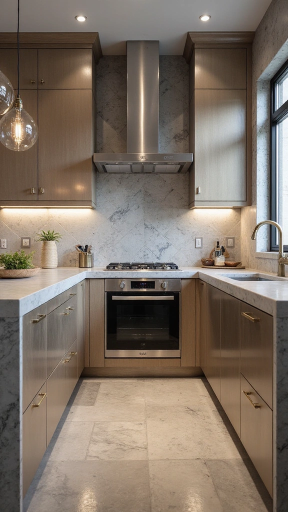 20 Modern Kitchen Tile Flooring Ideas That'll Make a Statement! - 8. Metallic and Glossy Finishes