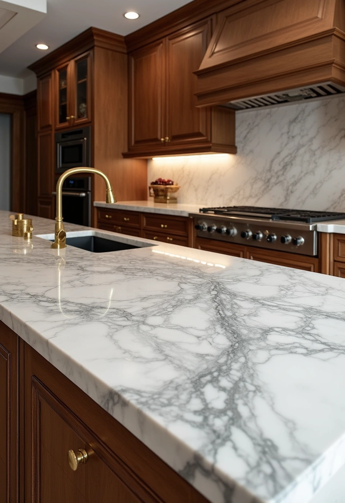 The Complete Guide to Kitchen Countertop Materials: Combining Durability and Aesthetics - Marble: Classic Luxury
