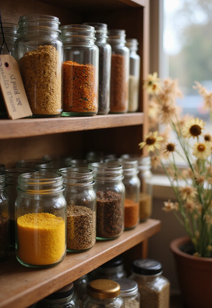 20 Apothecary Aesthetic Kitchen Ideas That'll Transform Your Cooking Space! - 1. Spice Jars as Decor
