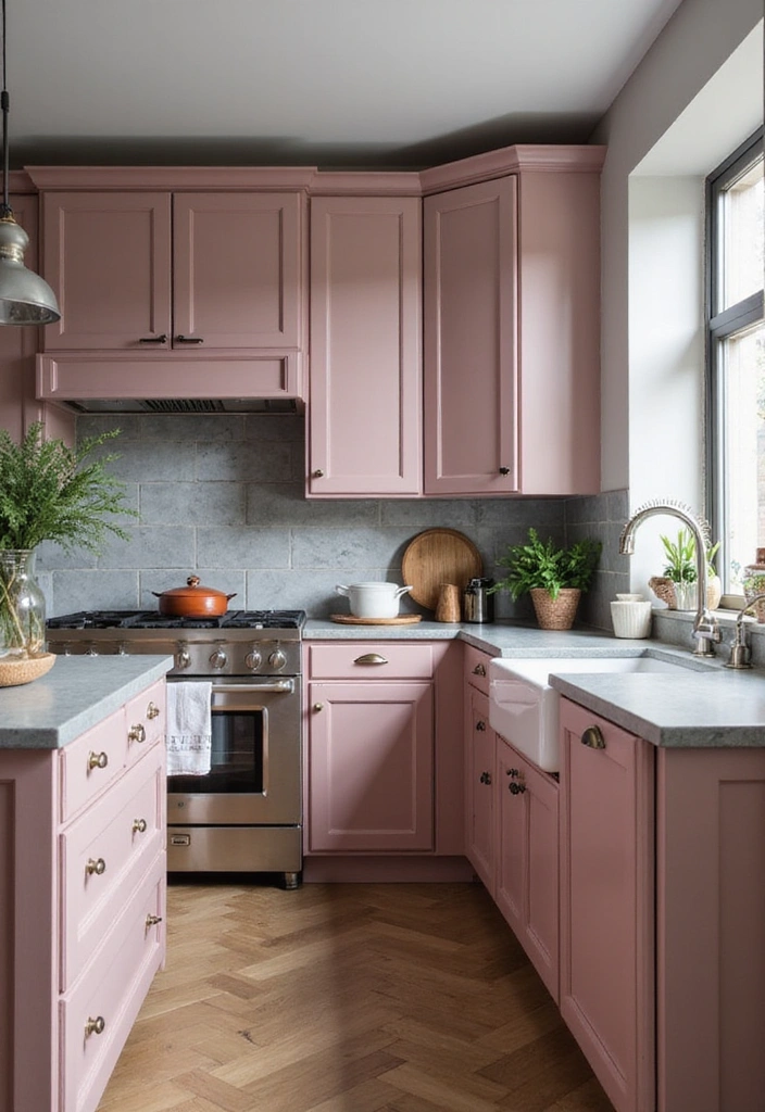 20 Eye-Catching Kitchen Cabinet Color Combos for a Modern Look - 19. Dusty Rose and Slate Gray