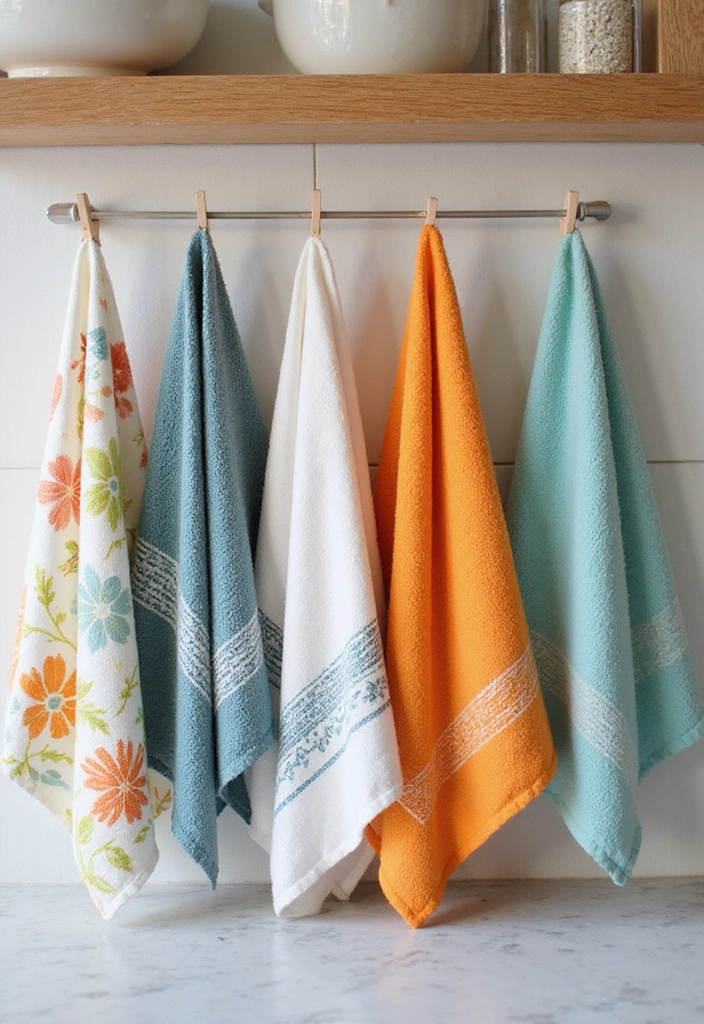 29 Trendy Kitchen Counter Styling Ideas You Can Steal Right Now! - 12. Playful and Colorful Dish Towels