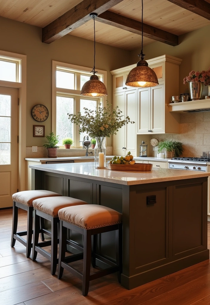25 Stunning Rustic Farmhouse Kitchen Islands You’ll Wish You Had! - 6. Farmhouse Island with Seating Nook