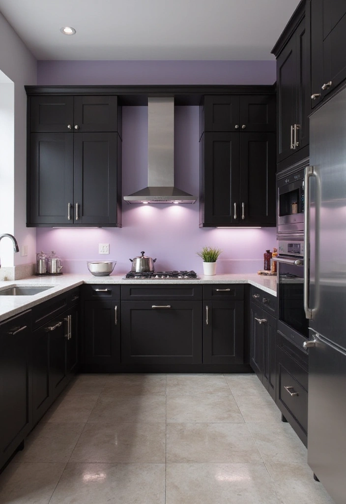 20 Eye-Catching Kitchen Cabinet Color Combos for a Modern Look - 14. Rich Espresso and Soft Lavender