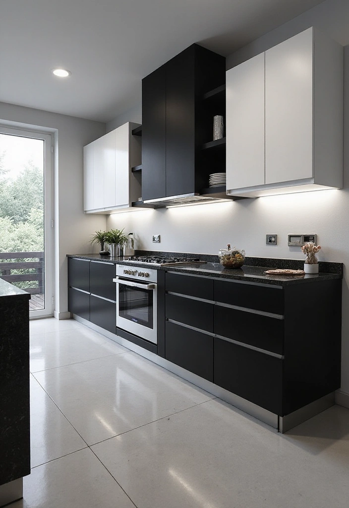 20 Jaw-Dropping Kitchen Interiors with Black Granite Tops That Redefine Elegance! - 5. Chic Monochrome Elegance