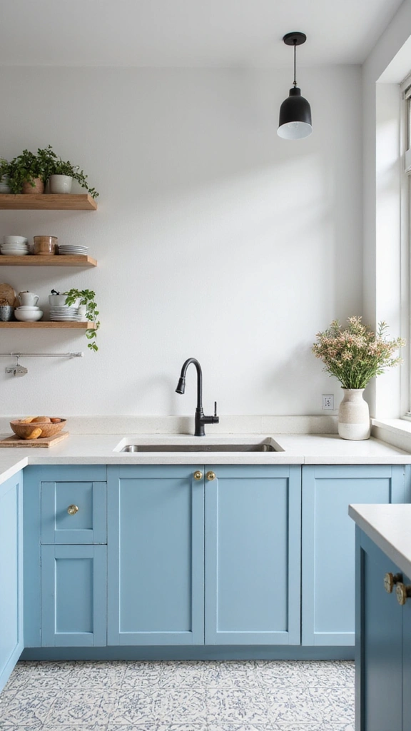 20 Modern Kitchen Ideas in Neutral Colors That Feel Effortlessly Elegant! - 13. Soft Blue Accents with White