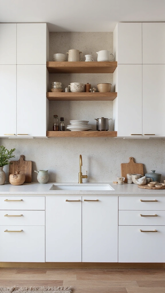 20 Modern Kitchen Ideas in Neutral Colors That Feel Effortlessly Elegant! - 1. Sleek White Cabinets with Natural Wood Accents