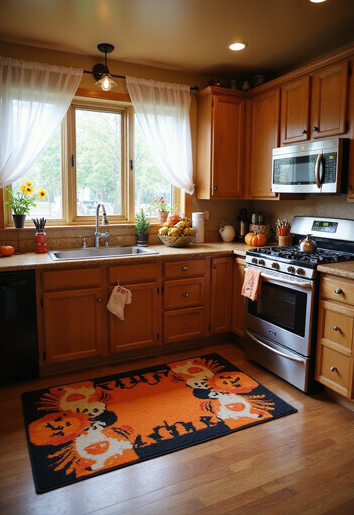 20 Family-Friendly Halloween Kitchen Decor Ideas for a Spooktacular Celebration! - 10. Festive Kitchen Rugs