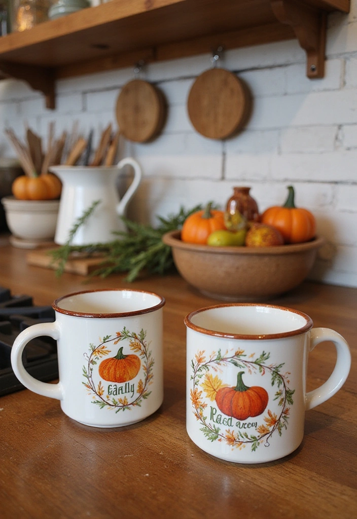 25 Stunning Fall Kitchen Decor Ideas That Will Make You Fall in Love with Autumn! - 23. Fall-Themed Mugs and Dishware