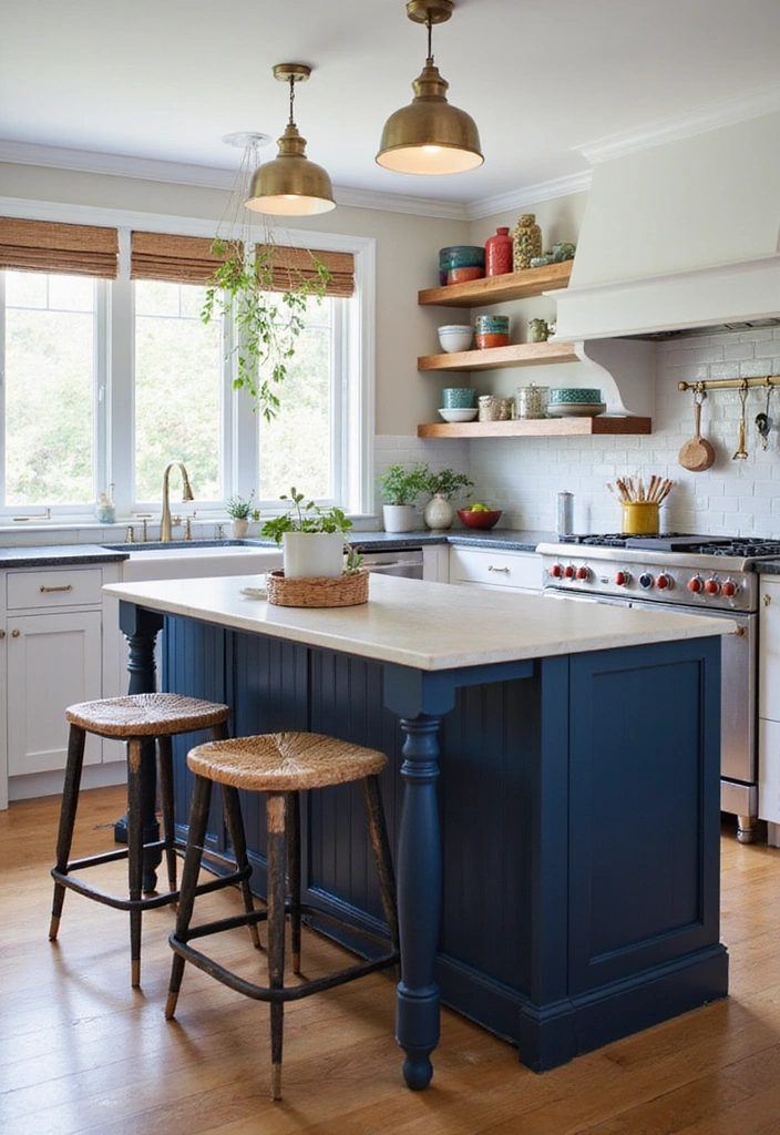 25 Stunning Rustic Farmhouse Kitchen Islands You’ll Wish You Had! - 5. Bold Color Statements