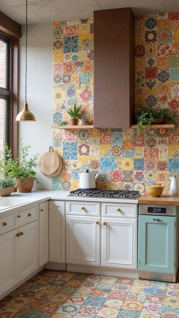 20 Modern Kitchen Tile Flooring Ideas That'll Make a Statement! - 14. Bright and Bold Colors