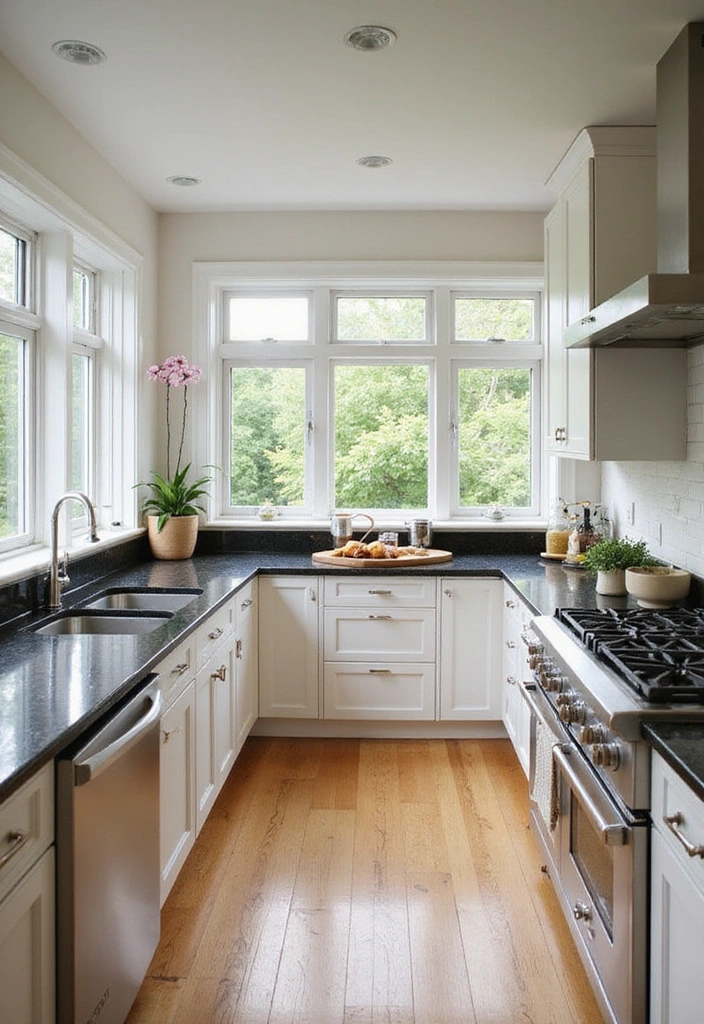 20 Jaw-Dropping Kitchen Interiors with Black Granite Tops That Redefine Elegance! - 7. Bright and Airy with Natural Light