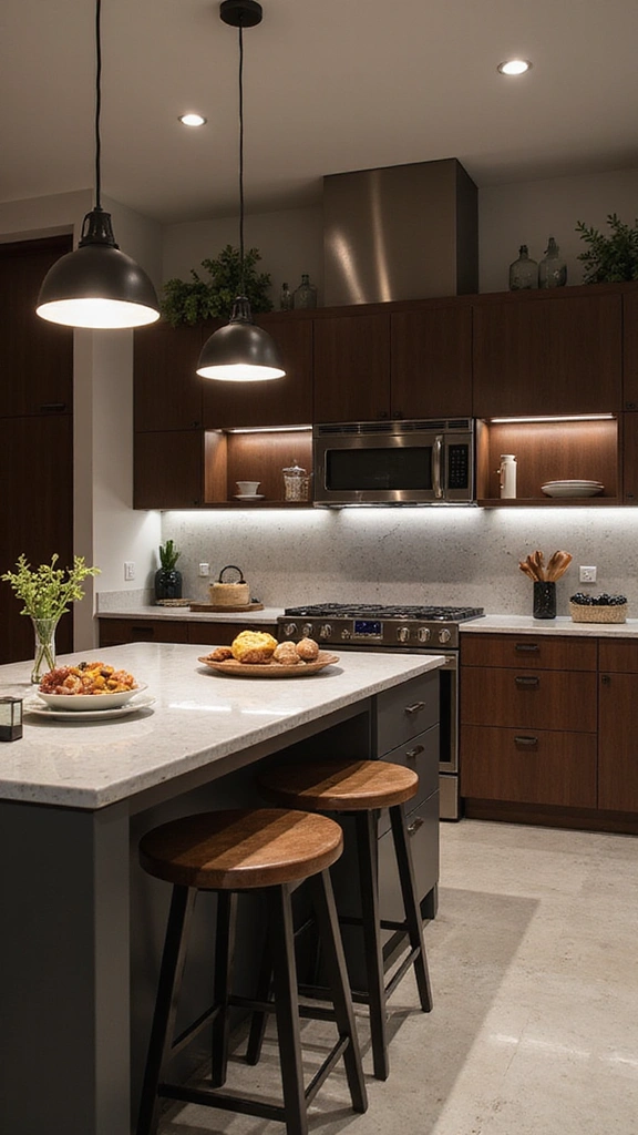 20 Modern Kitchen Ideas in Neutral Colors That Feel Effortlessly Elegant! - 16. Unique Lighting Fixtures as Focal Points