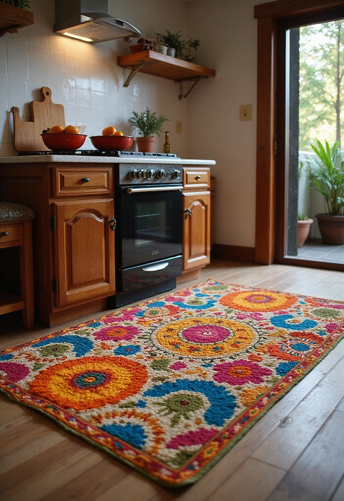 20 Unique Mexican Kitchen Decor Ideas That Will Make You Feel Like You're in Tulum! - 16. Colorful Kitchen Rugs