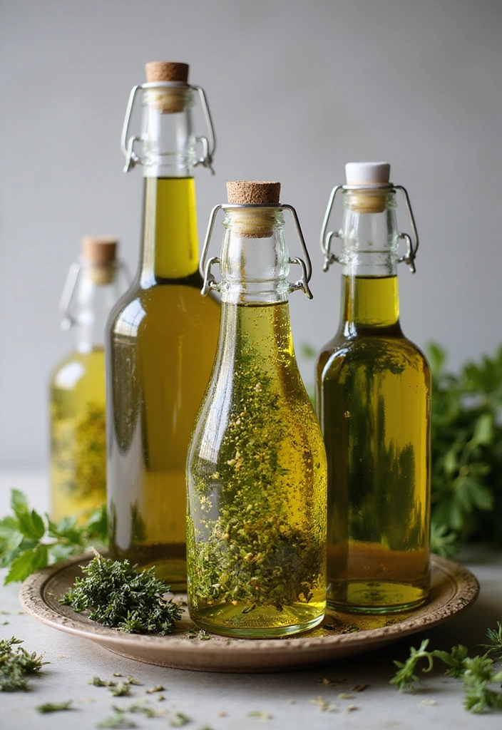 20 Apothecary Aesthetic Kitchen Ideas That'll Transform Your Cooking Space! - 17. Herb Infused Oils Display