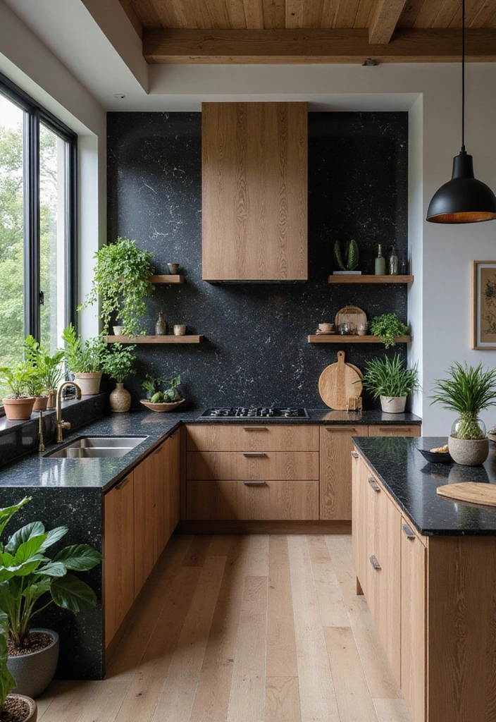 20 Jaw-Dropping Kitchen Interiors with Black Granite Tops That Redefine Elegance! - 15. Eco-Friendly Choices with Black Granite