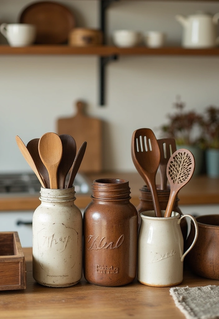 20 Apothecary Aesthetic Kitchen Ideas That'll Transform Your Cooking Space! - 5. Apothecary-style Utensil Holders
