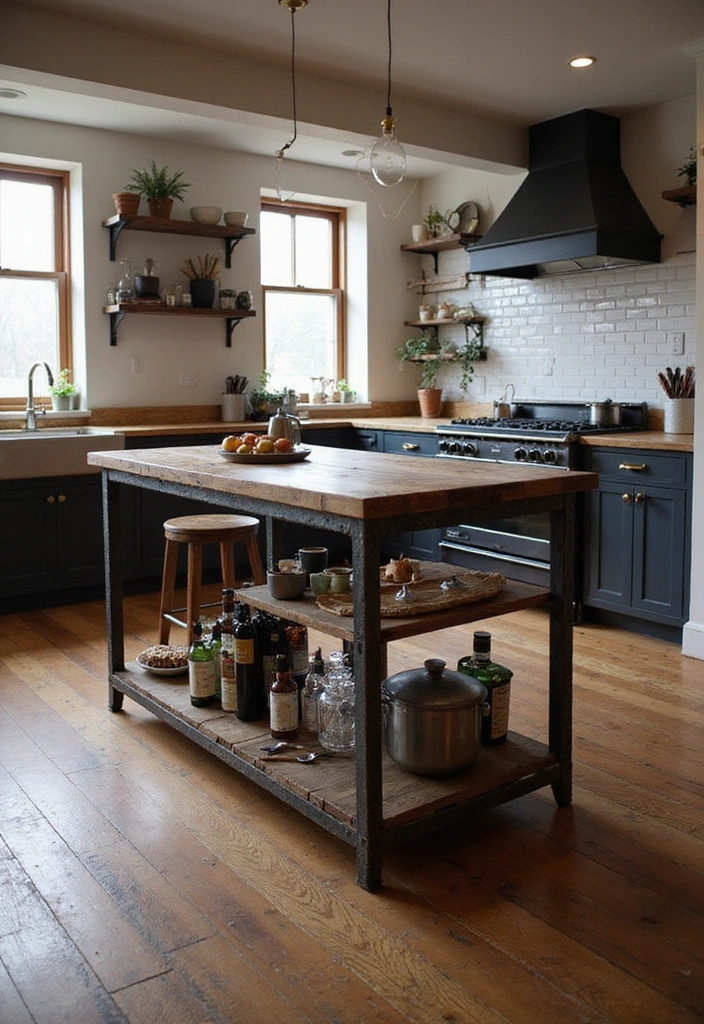 20 Antique Kitchen Islands That Will Make You Fall in Love with Vintage Decor! - 16. Industrial-Style Vintage Bar Island