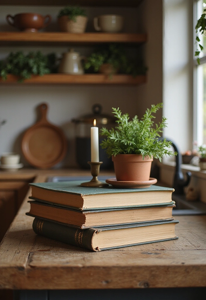 20 Apothecary Aesthetic Kitchen Ideas That'll Transform Your Cooking Space! - 10. Vintage Cookbooks Display
