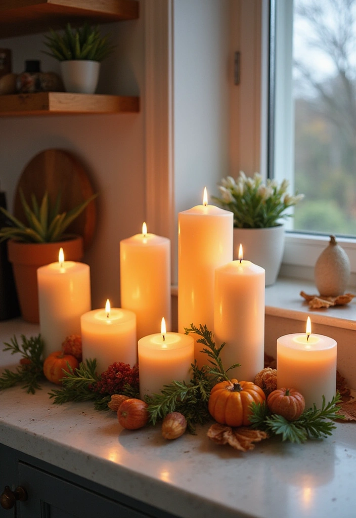 20 Fall Kitchen Decor Accents That Bring Warmth to Your Home (You’ll Love #11!) - 5. Seasonal Scented Candles