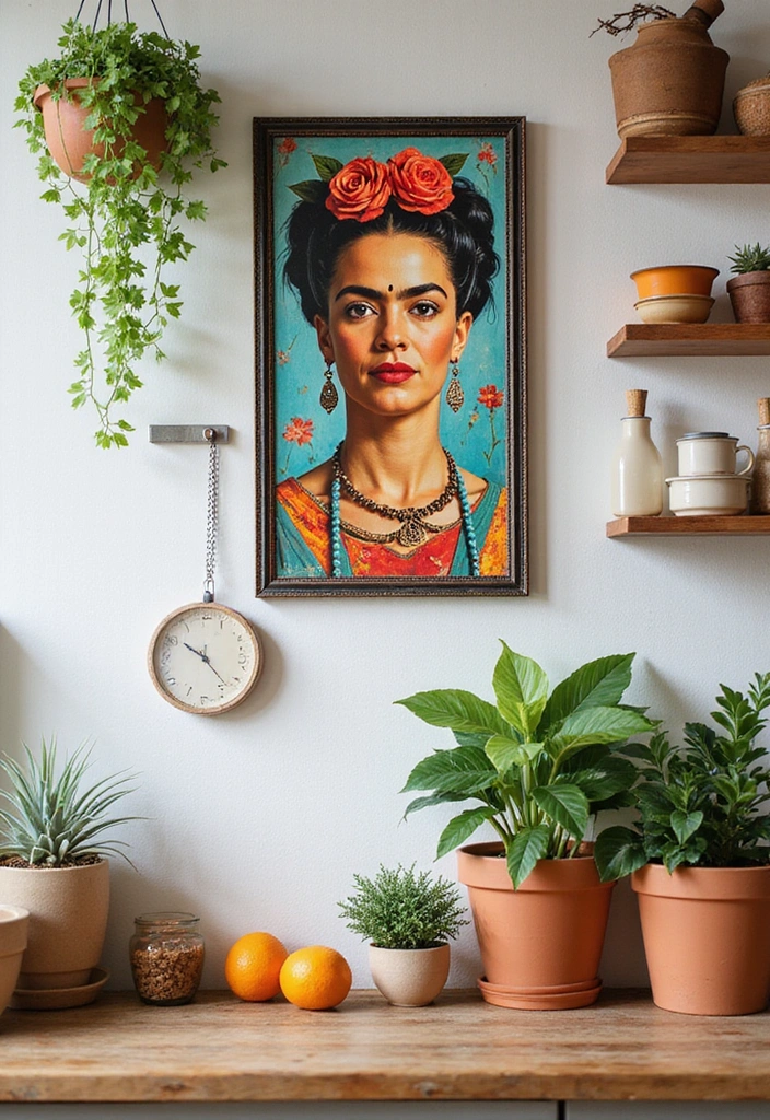 20 Unique Mexican Kitchen Decor Ideas That Will Make You Feel Like You're in Tulum! - 5. Decorative Frida Kahlo Artwork