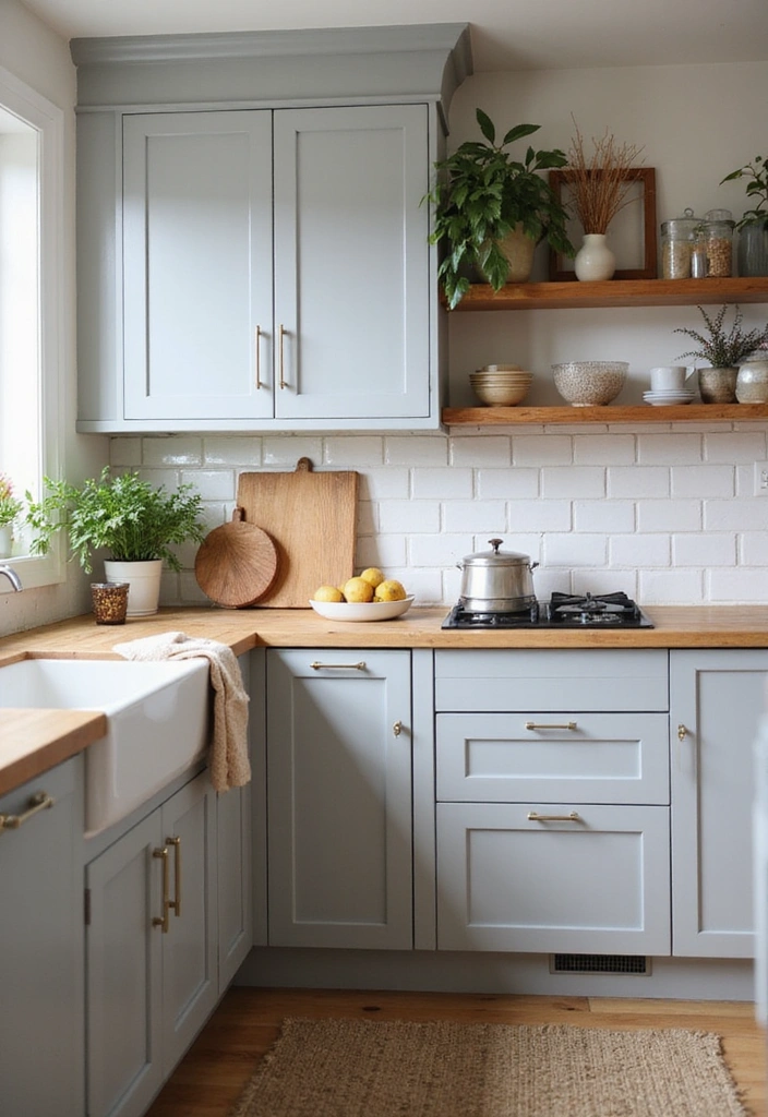 20 Eye-Catching Kitchen Cabinet Color Combos for a Modern Look - 2. Soft Gray and Warm Wood