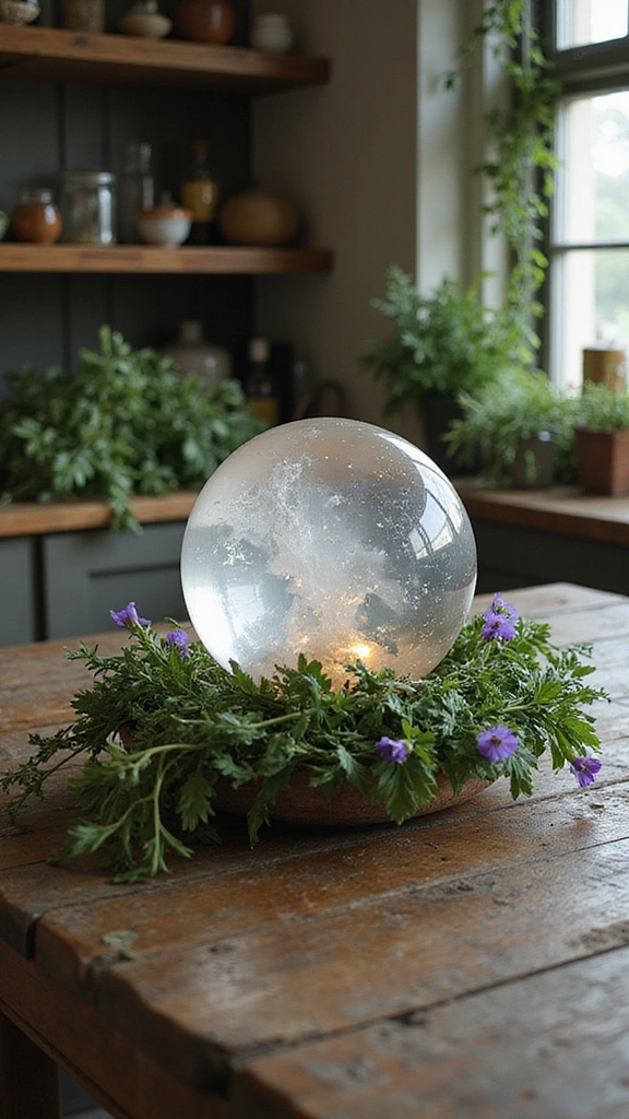15 Enchanting Witchy Kitchen Ideas That Will Make You Feel Like a Spellcaster! - 13. Crystal Ball Centerpiece: Mystic Focus