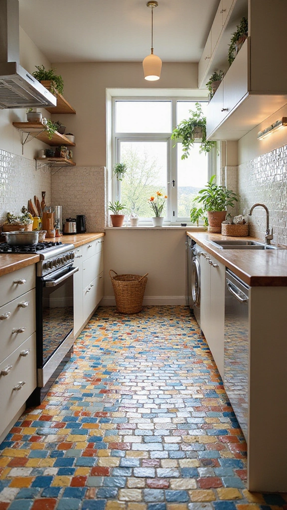 20 Modern Kitchen Tile Flooring Ideas That'll Make a Statement! - 11. Colorful Mosaic Tiles
