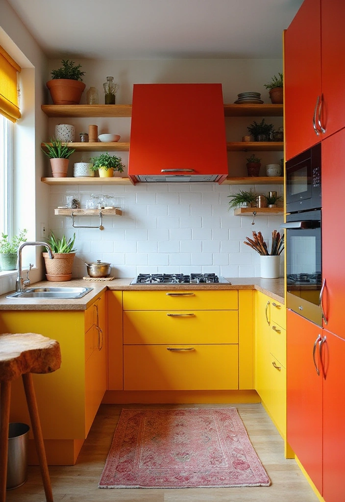 20 Functional Kitchen Layouts for Small Spaces You Need to See! - 8. Bold Color Pops