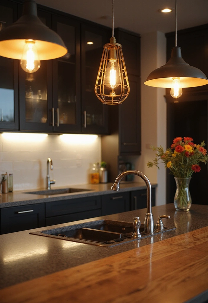 29 Trendy Kitchen Counter Styling Ideas You Can Steal Right Now! - 21. Trendy Lighting Features