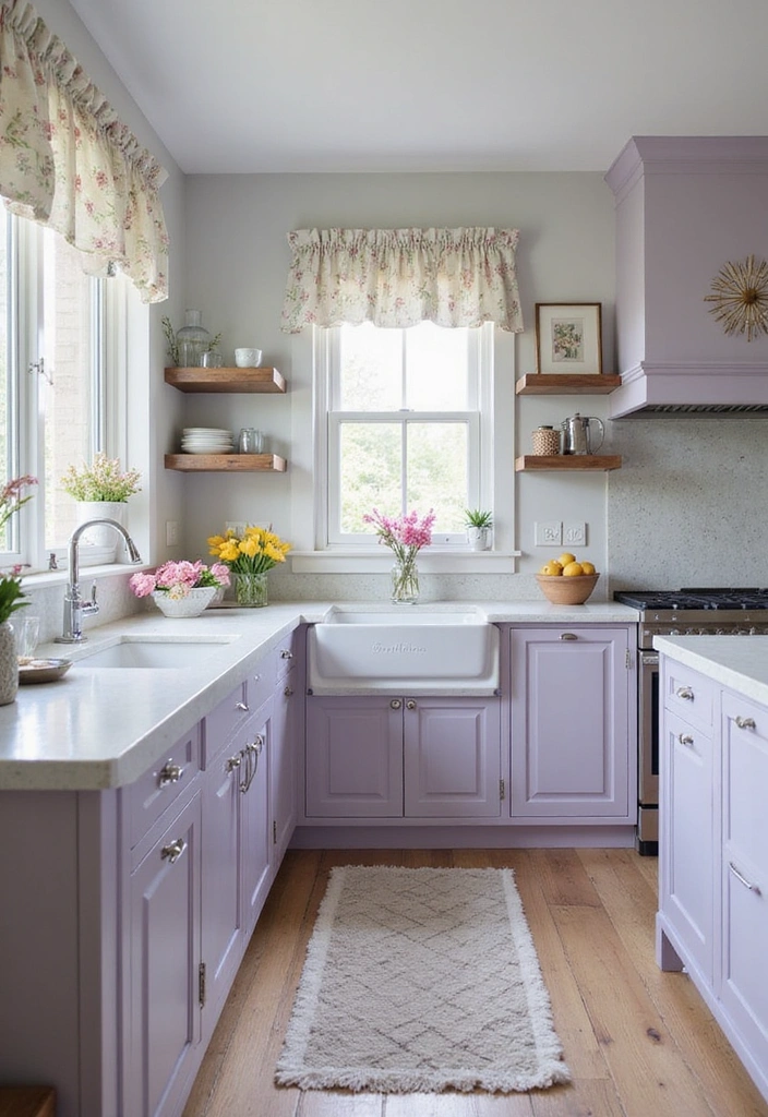 20 Eye-Catching Kitchen Cabinet Color Combos for a Modern Look - 16. Light Lavender and Soft Gray