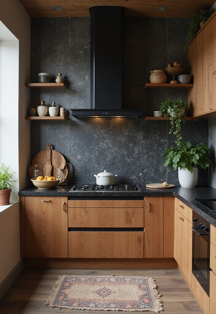 20 Jaw-Dropping Kitchen Interiors with Black Granite Tops That Redefine Elegance! - 16. Textured Accents to Complement Black Granite
