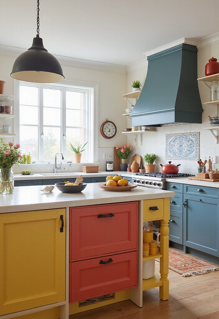 20 Modern Farmhouse Kitchen Ideas That Blend Rustic and Chic - 12. Creative Use of Colorful Accents