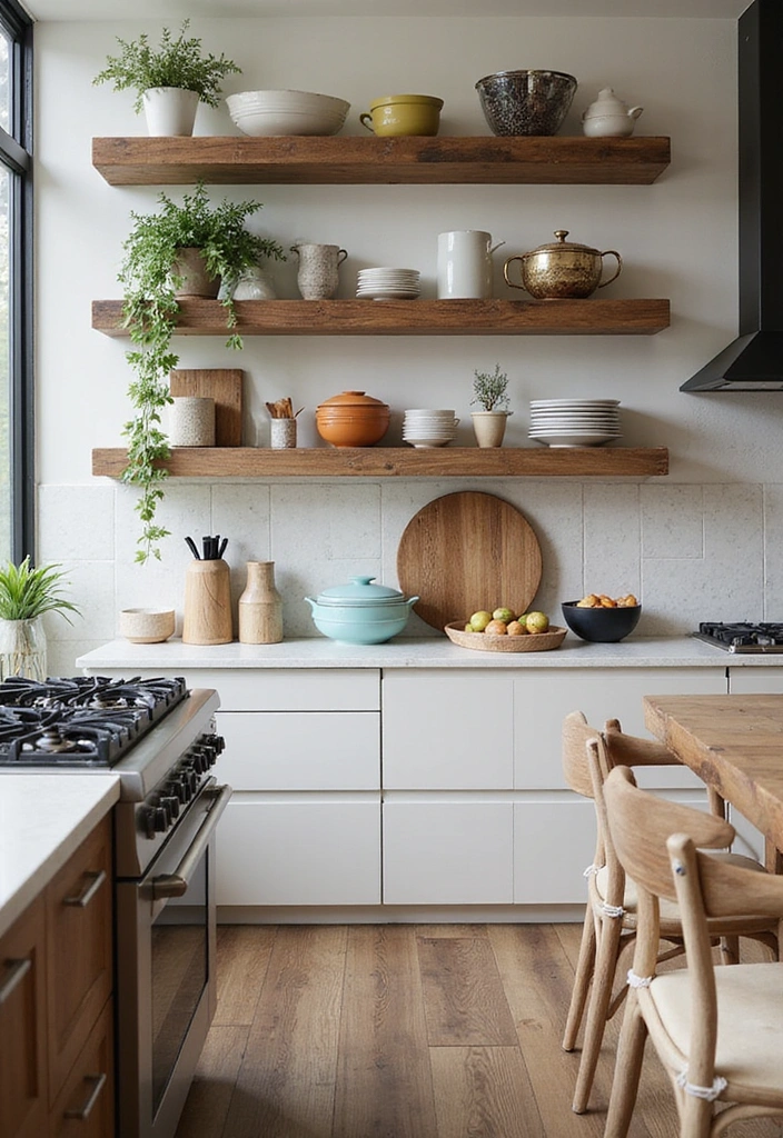 20 Modern Farmhouse Kitchen Ideas That Blend Rustic and Chic - 1. Open Shelving with Rustic Accents