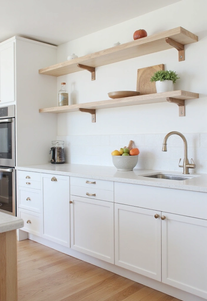 25 Compact Open Shelving Solutions for Small Modern Kitchens That Maximize Space! - 16. Minimalist Shelf Brackets